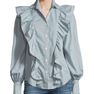 Revolve Petersyn "Lowry" Striped Poplin Ruffle Trim Top